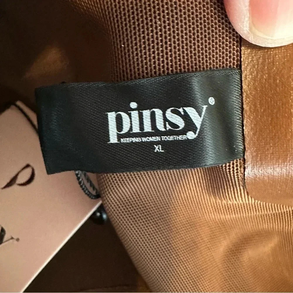 NEW Pinsy Shapewear Brown Faux Leather Bodysuit XL NWT Minimalist Neutral - Picture 6 of 9